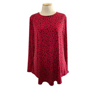 Alfani Red Leopard Print Long Sleeve Tunic Top Womens Medium Polyester Blend